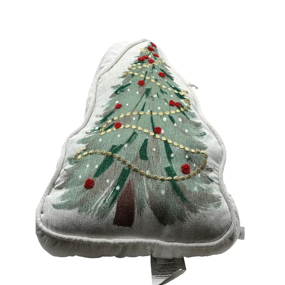 Hallmark Christmas Tree Pillow White New Embroidered  Holiday Decor